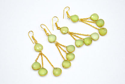 Prehnite Chalcedony Fancy Shape Earrings , Prehnite Chalcedony Heart Shape Gold Plated Brass Dangle Earrings , Women Earrings , 11 mm , RB-7454