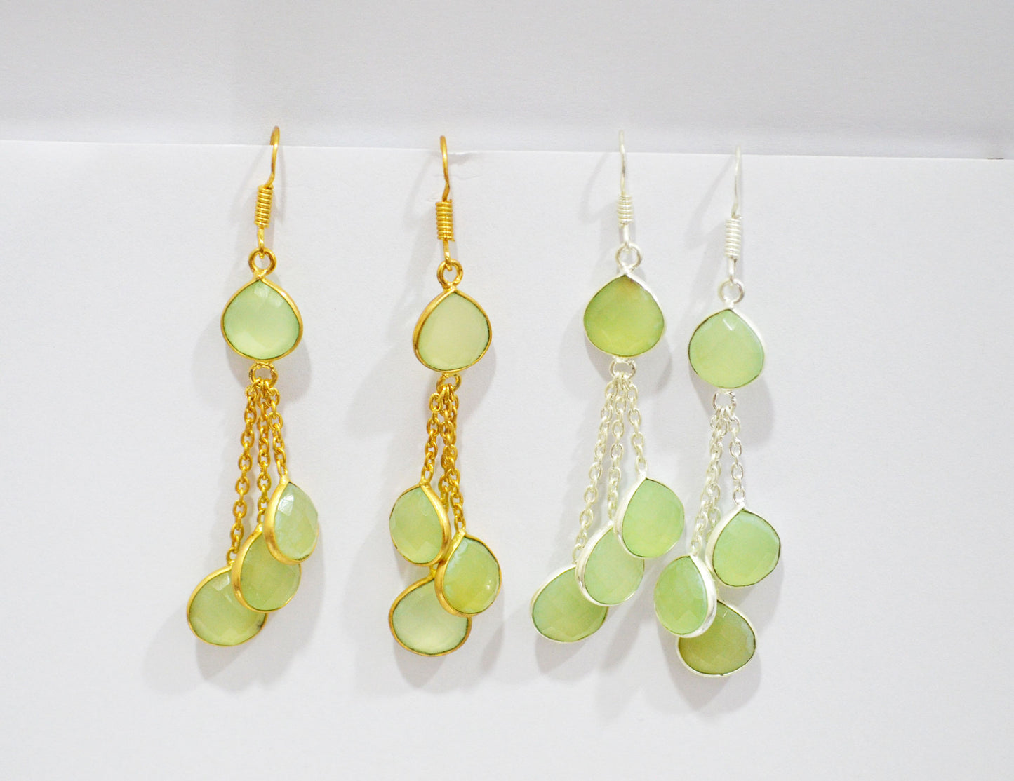 Prehnite Chalcedony Fancy Shape Earrings , Prehnite Chalcedony Heart Shape Gold Plated Brass Dangle Earrings , Women Earrings , 11 mm , RB-7454