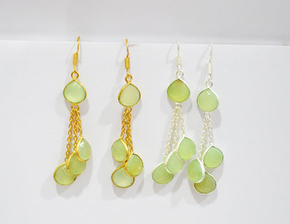 Prehnite Chalcedony Fancy Shape Earrings , Prehnite Chalcedony Heart Shape Gold Plated Brass Dangle Earrings , Women Earrings , 11 mm , RB-7454