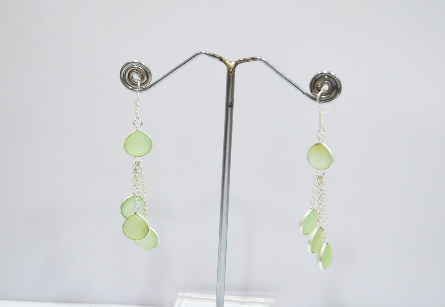 Prehnite Chalcedony Fancy Shape Earrings , Prehnite Chalcedony Heart Shape Gold Plated Brass Dangle Earrings , Women Earrings , 11 mm , RB-7454