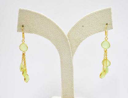 Prehnite Chalcedony Fancy Shape Earrings , Prehnite Chalcedony Heart Shape Gold Plated Brass Dangle Earrings , Women Earrings , 11 mm , RB-7454
