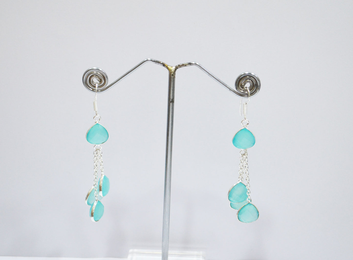 Aqua Chalcedony Fancy Shape Earrings , Aqua Chalcedony Heart Shape Gold Plated Brass Dangle Earrings , Women Earrings , 11 mm , RB-7455