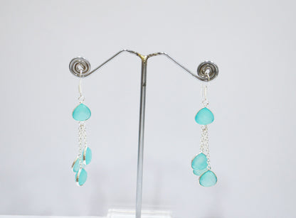 Aqua Chalcedony Fancy Shape Earrings , Aqua Chalcedony Heart Shape Gold Plated Brass Dangle Earrings , Women Earrings , 11 mm , RB-7455