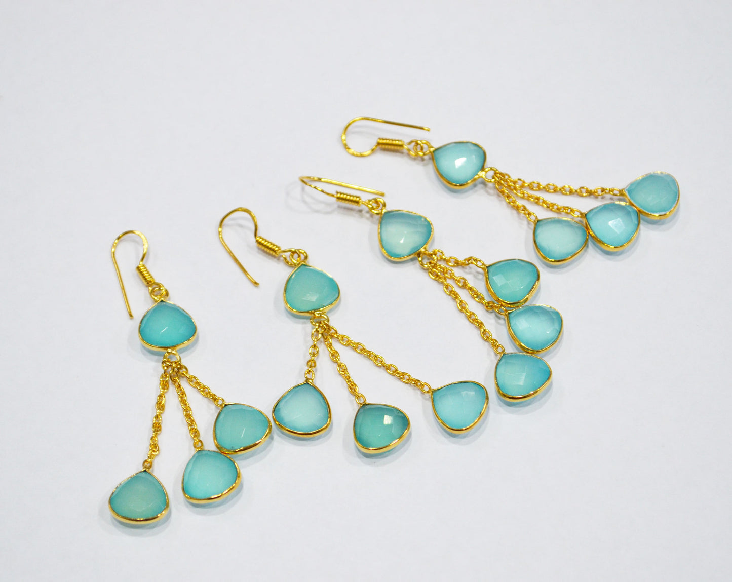 Aqua Chalcedony Fancy Shape Earrings , Aqua Chalcedony Heart Shape Gold Plated Brass Dangle Earrings , Women Earrings , 11 mm , RB-7455