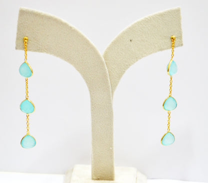 Aqua Chalcedony Fancy Shape Earrings , Aqua Chalcedony Heart Shape Gold Plated Brass Post Earrings , Women Earrings , 11 mm , RB-7456