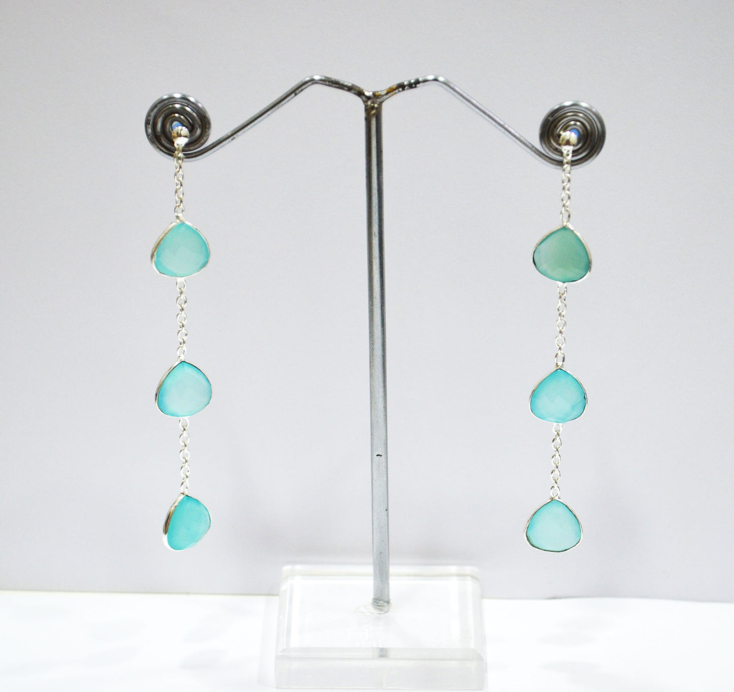 Aqua Chalcedony Fancy Shape Earrings , Aqua Chalcedony Heart Shape Gold Plated Brass Post Earrings , Women Earrings , 11 mm , RB-7456