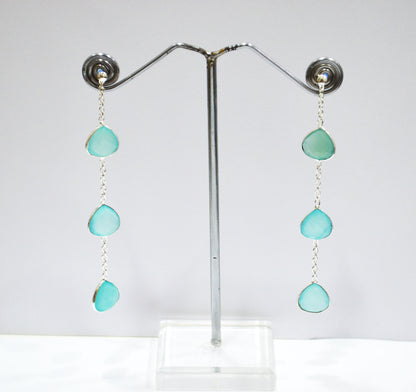 Aqua Chalcedony Fancy Shape Earrings , Aqua Chalcedony Heart Shape Gold Plated Brass Post Earrings , Women Earrings , 11 mm , RB-7456