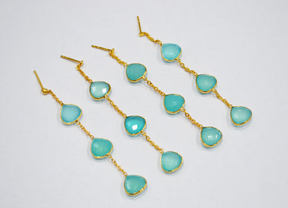 Aqua Chalcedony Fancy Shape Earrings , Aqua Chalcedony Heart Shape Gold Plated Brass Post Earrings , Women Earrings , 11 mm , RB-7456
