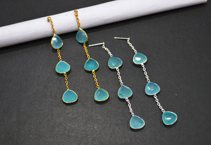 Aqua Chalcedony Fancy Shape Earrings , Aqua Chalcedony Heart Shape Gold Plated Brass Post Earrings , Women Earrings , 11 mm , RB-7456