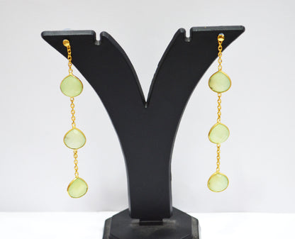 Prehnite Chalcedony Fancy Shape Earrings , Prehnite Chalcedony Heart Shape Gold Plated Brass Post Earrings , Women Earrings , 11 mm , RB-7457