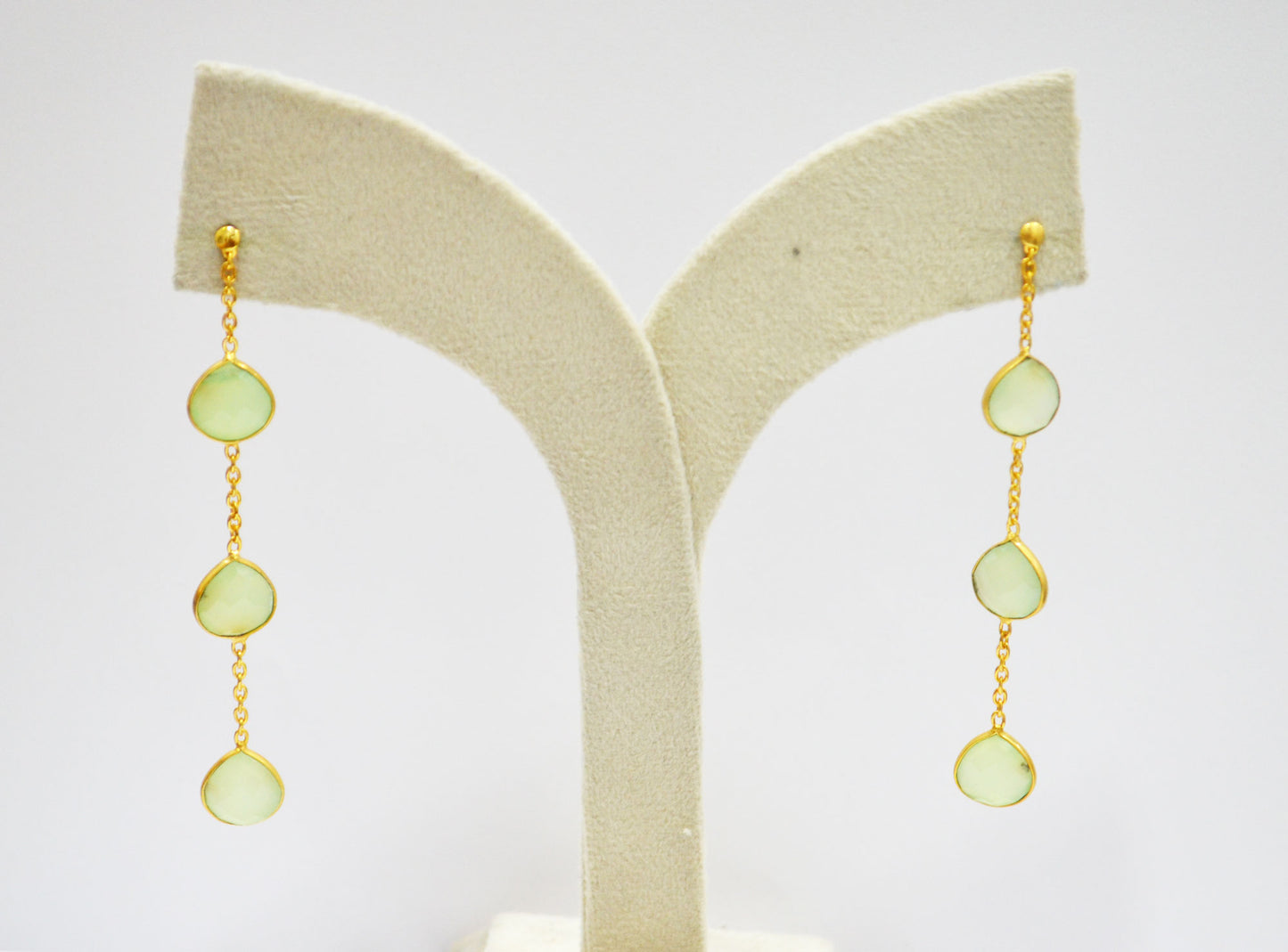 Prehnite Chalcedony Fancy Shape Earrings , Prehnite Chalcedony Heart Shape Gold Plated Brass Post Earrings , Women Earrings , 11 mm , RB-7457
