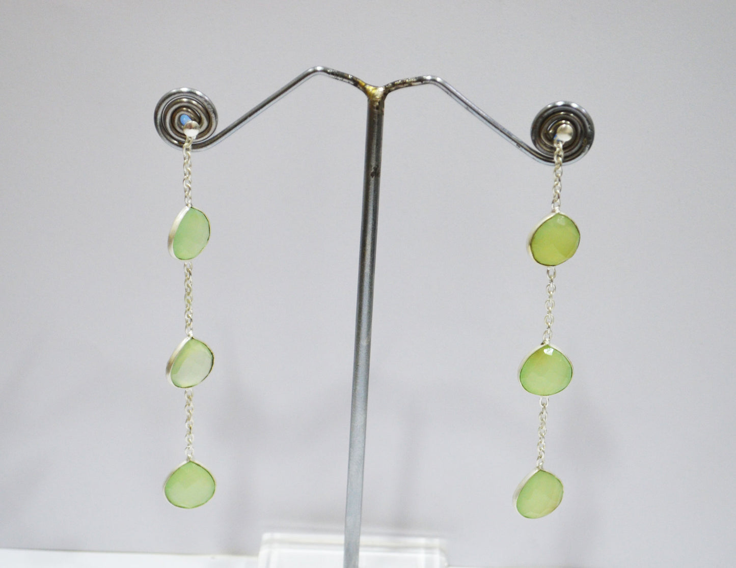 Prehnite Chalcedony Fancy Shape Earrings , Prehnite Chalcedony Heart Shape Gold Plated Brass Post Earrings , Women Earrings , 11 mm , RB-7457