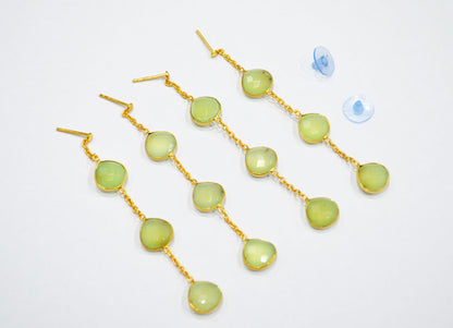 Prehnite Chalcedony Fancy Shape Earrings , Prehnite Chalcedony Heart Shape Gold Plated Brass Post Earrings , Women Earrings , 11 mm , RB-7457