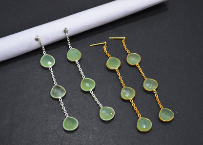 Prehnite Chalcedony Fancy Shape Earrings , Prehnite Chalcedony Heart Shape Gold Plated Brass Post Earrings , Women Earrings , 11 mm , RB-7457