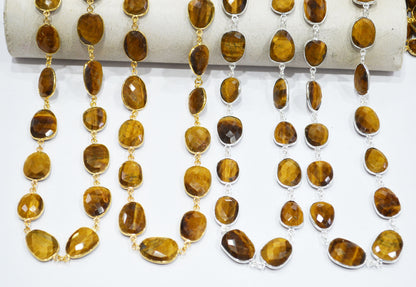 Tiger Eye Faceted Slice Shape Connector Chain , 13x16 - 15x20 mm , RB-7459