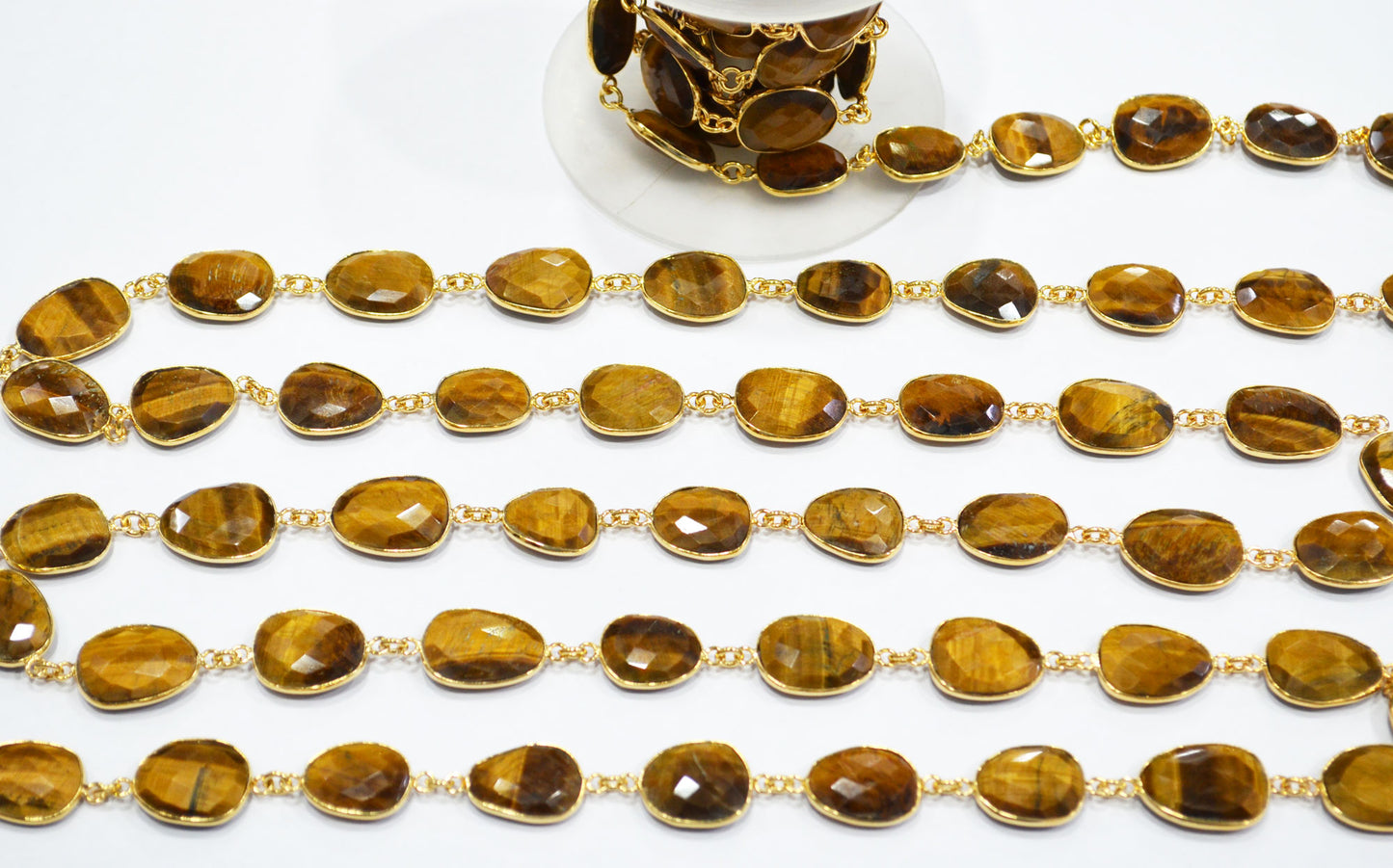 Tiger Eye Faceted Slice Shape Connector Chain , 13x16 - 15x20 mm , RB-7459