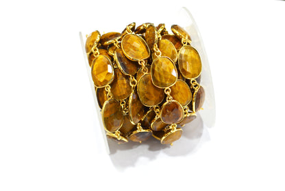 Tiger Eye Faceted Slice Shape Connector Chain , 13x16 - 15x20 mm , RB-7459