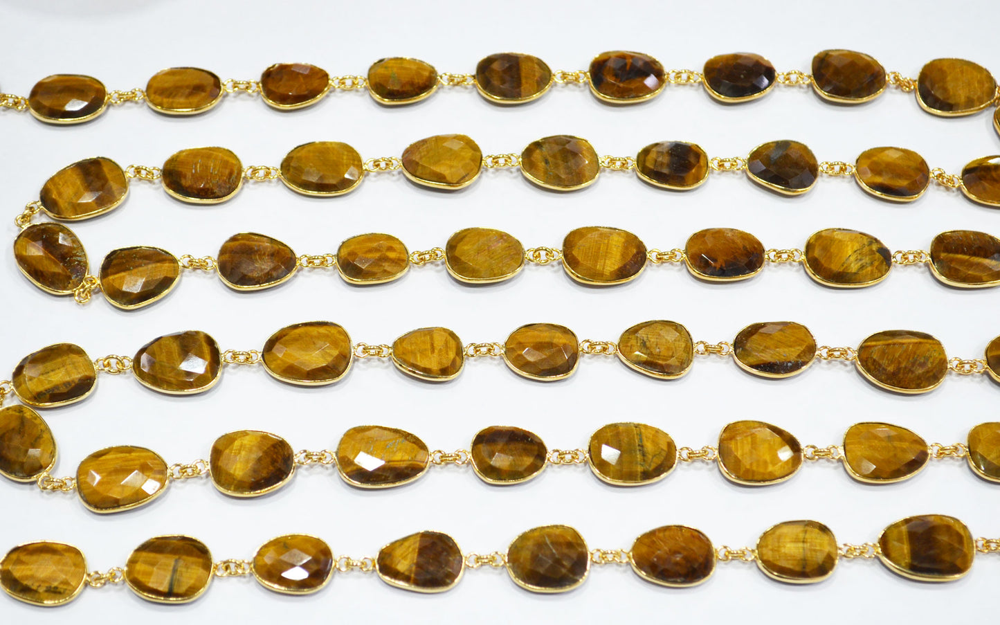 Tiger Eye Faceted Slice Shape Connector Chain , 13x16 - 15x20 mm , RB-7459