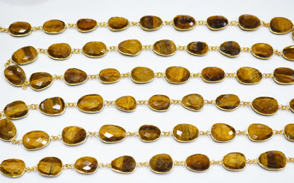 Tiger Eye Faceted Slice Shape Connector Chain , 13x16 - 15x20 mm , RB-7459