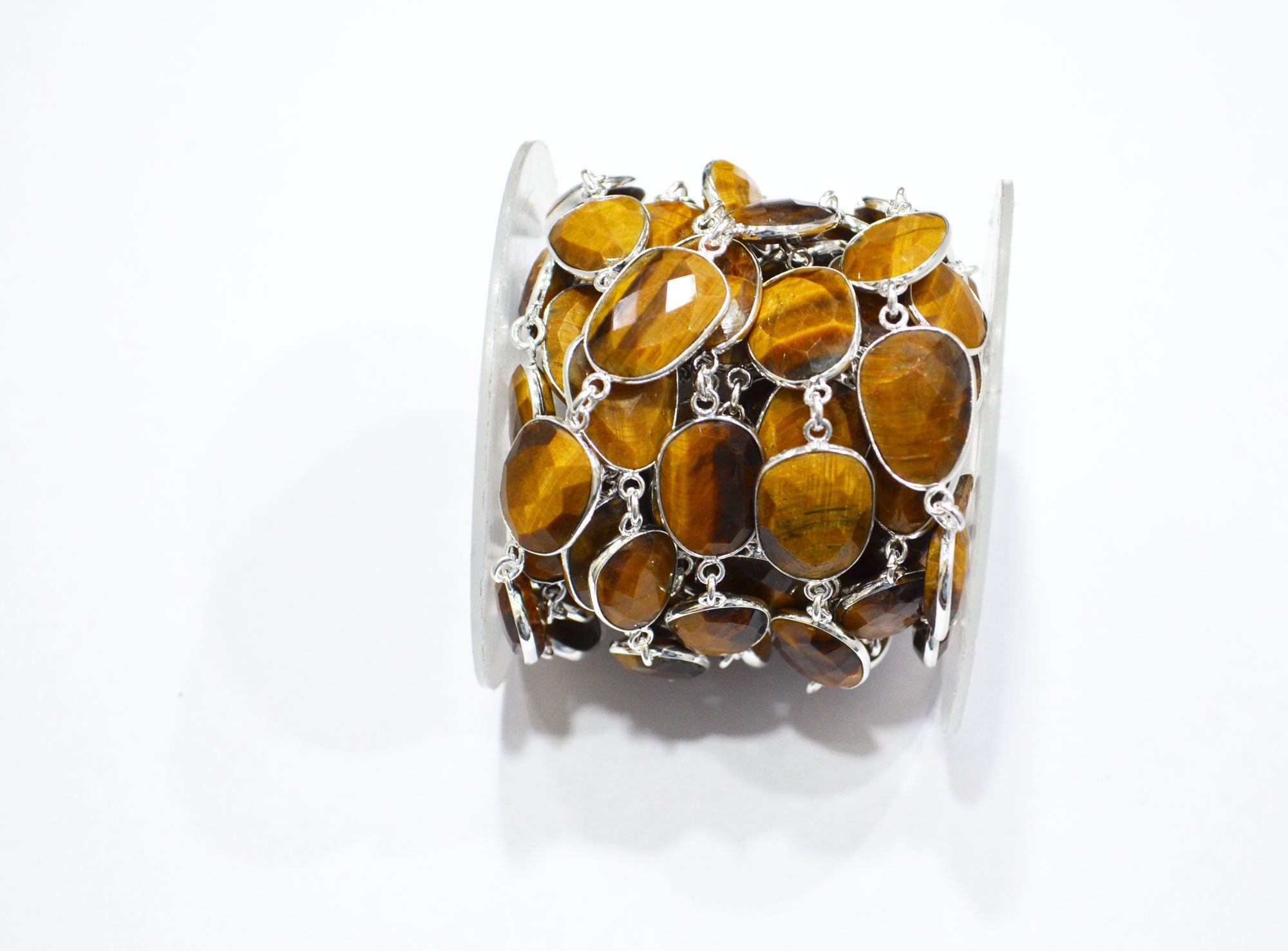Tiger Eye Faceted Slice Shape Connector Chain , 13x16 - 15x20 mm , RB-7459