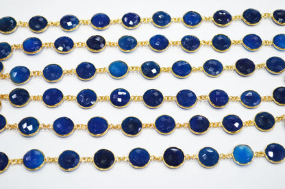 Sapphire Chalcedony Faceted Coin Shape Connector Chain , 14 mm , RB-7460
