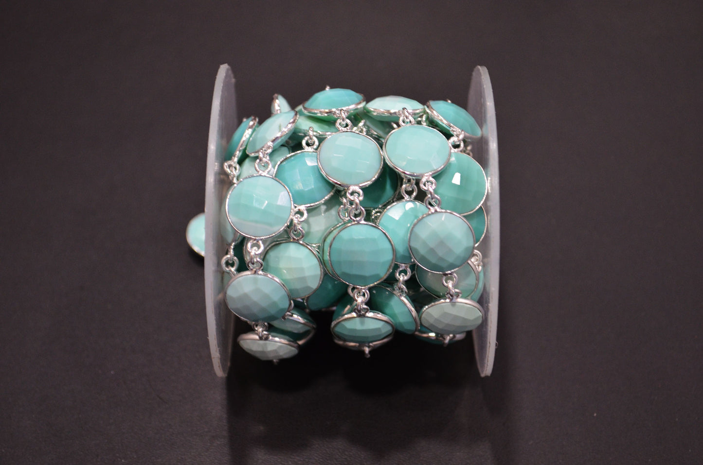 Peru Chalcedony Faceted Coin Shape Connector Chain , 14 mm , RB-7461