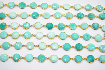 Peru Chalcedony Faceted Coin Shape Connector Chain , 14 mm , RB-7461