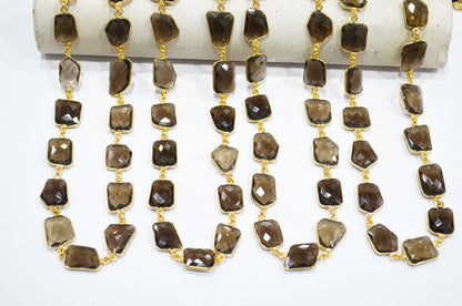 Smoky Faceted Fancy Shape Connector Chain , 15 - 19 mm , RB-7462