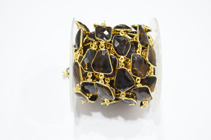 Smoky Faceted Fancy Shape Connector Chain , 15 - 19 mm , RB-7462