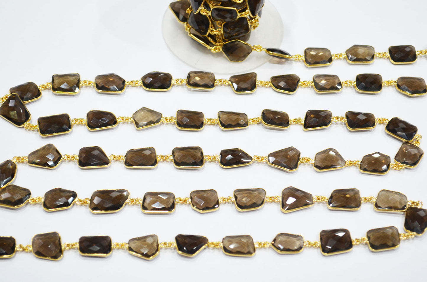 Smoky Faceted Fancy Shape Connector Chain , 15 - 19 mm , RB-7462
