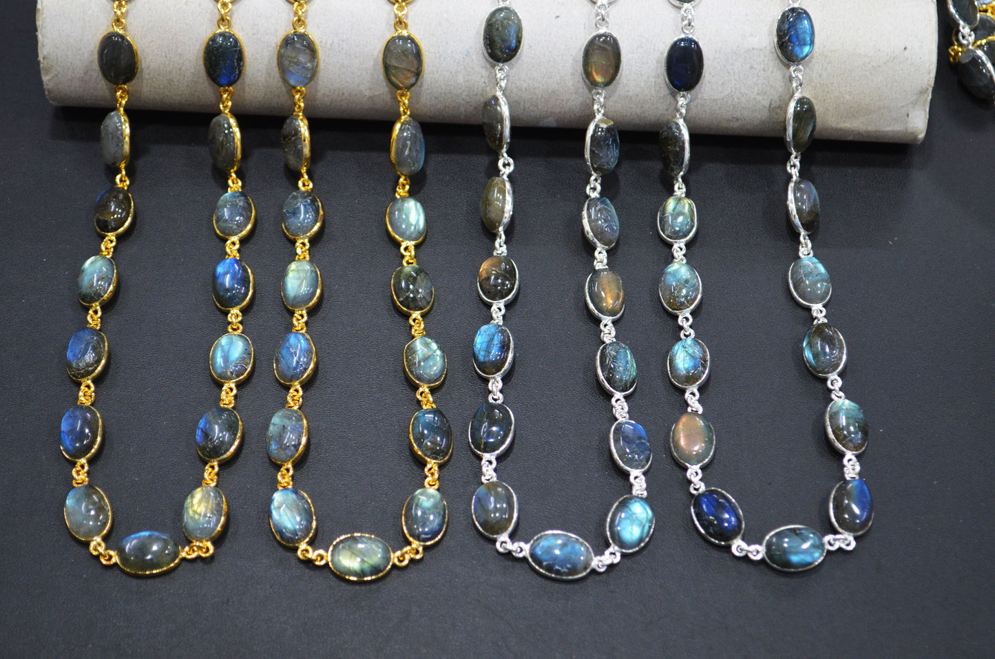 Flashy Labradorite Smooth Oval Shape Connector Chain , 10x13 mm , RB-7463