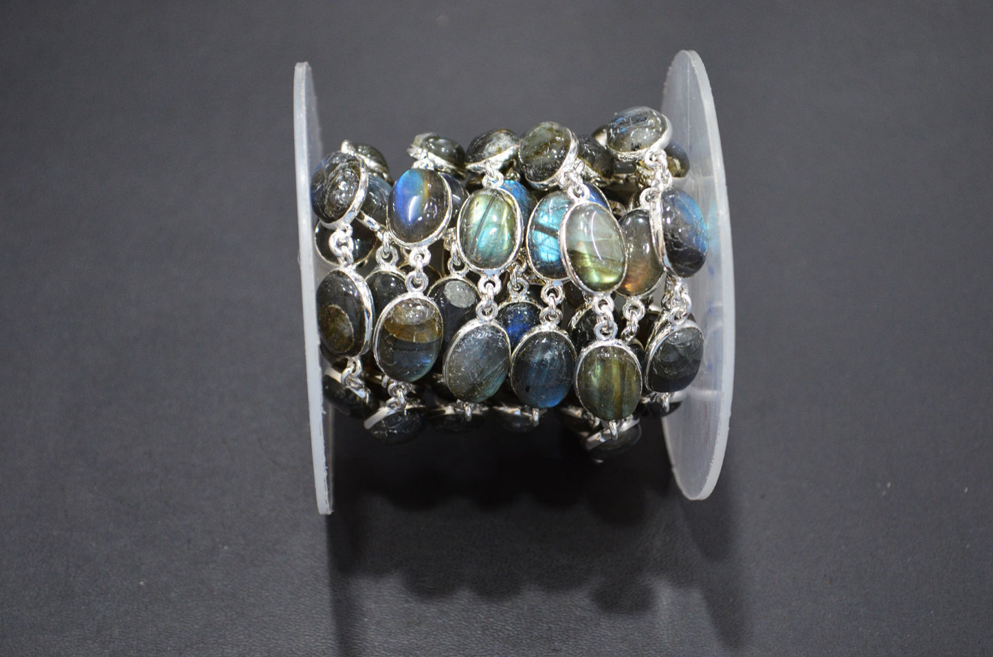 Flashy Labradorite Smooth Oval Shape Connector Chain , 10x13 mm , RB-7463