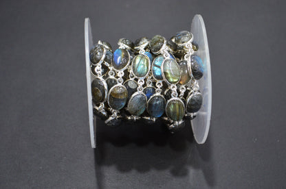 Flashy Labradorite Smooth Oval Shape Connector Chain , 10x13 mm , RB-7463