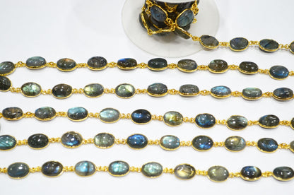 Flashy Labradorite Smooth Oval Shape Connector Chain , 10x13 mm , RB-7463