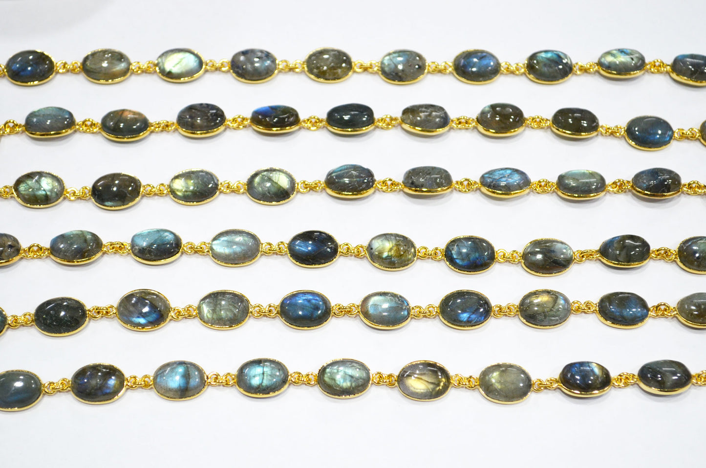 Flashy Labradorite Smooth Oval Shape Connector Chain , 10x13 mm , RB-7463