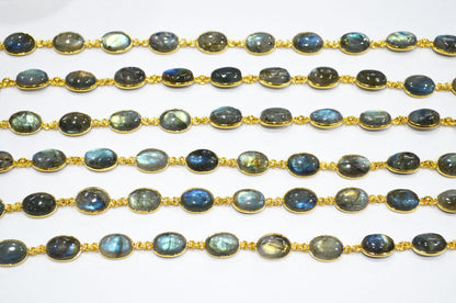 Flashy Labradorite Smooth Oval Shape Connector Chain , 10x13 mm , RB-7463