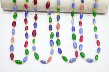 Multi Color Dyed Quartz Barrel Shape Rosary Beaded Chain , 6x11 - 8x15 mm , RB-7464