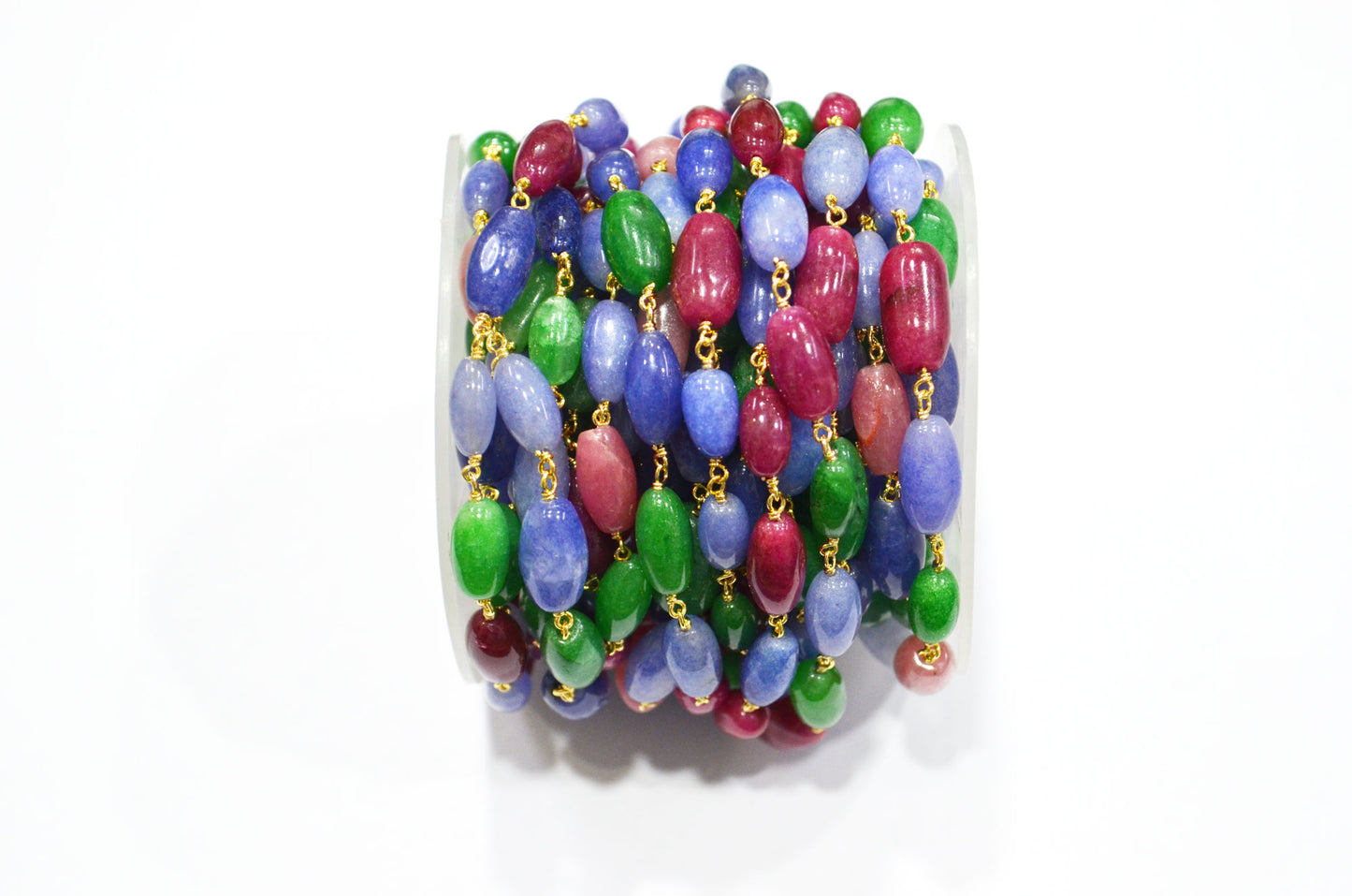 Multi Color Dyed Quartz Barrel Shape Rosary Beaded Chain , 6x11 - 8x15 mm , RB-7464