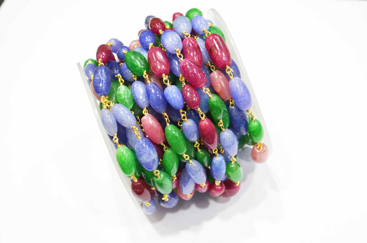 Multi Color Dyed Quartz Barrel Shape Rosary Beaded Chain , 6x11 - 8x15 mm , RB-7464