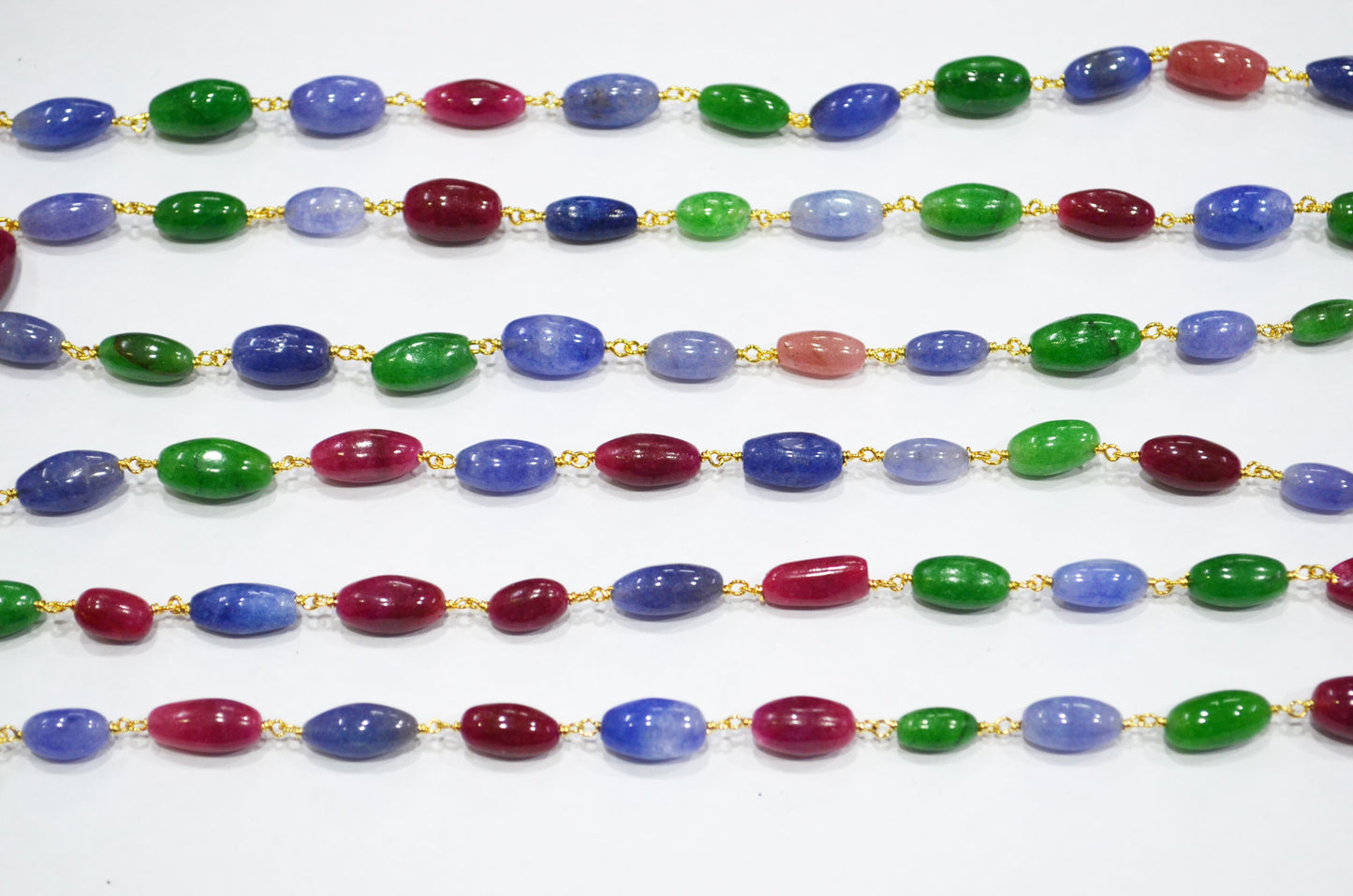 Multi Color Dyed Quartz Barrel Shape Rosary Beaded Chain , 6x11 - 8x15 mm , RB-7464