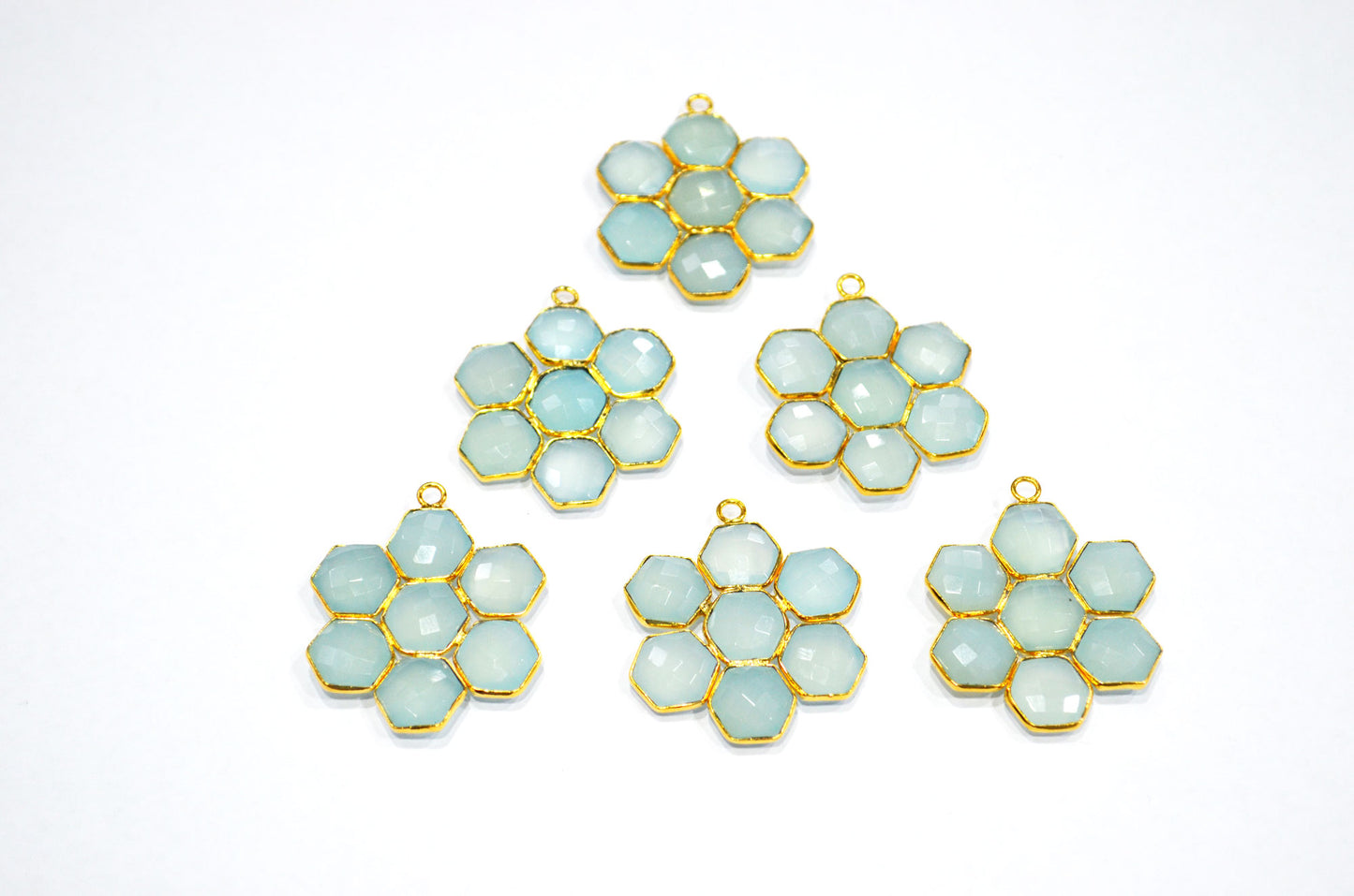 Aqua Chalcedony Faceted Fancy Shape Connector , Sold By Piece , 33 mm , RB-7465