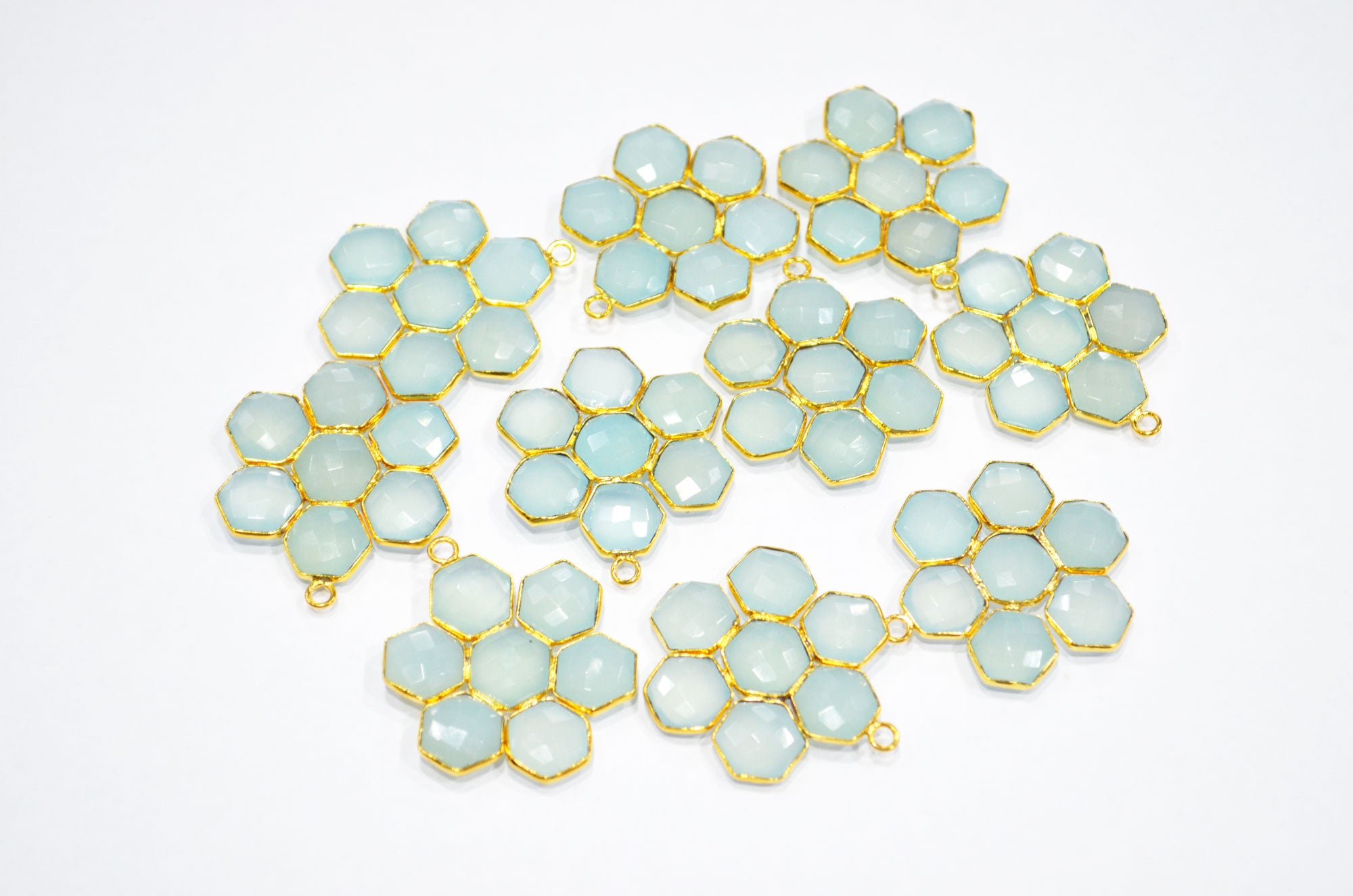 Aqua Chalcedony Faceted Fancy Shape Connector , Sold By Piece , 33 mm , RB-7465