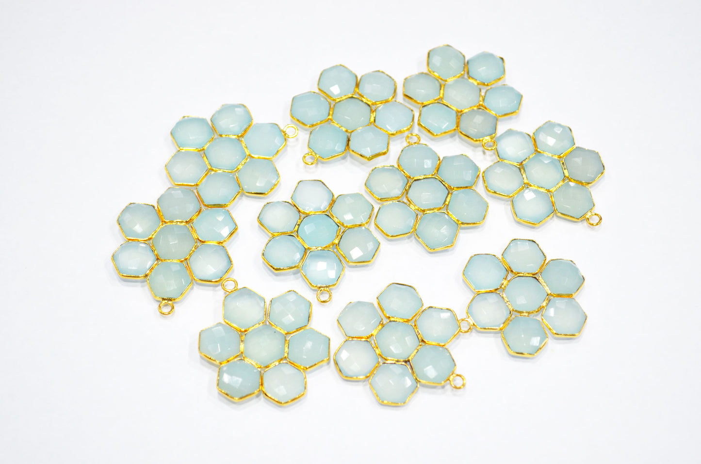 Aqua Chalcedony Faceted Fancy Shape Connector , Sold By Piece , 33 mm , RB-7465