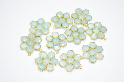 Aqua Chalcedony Faceted Fancy Shape Connector , Sold By Piece , 33 mm , RB-7465