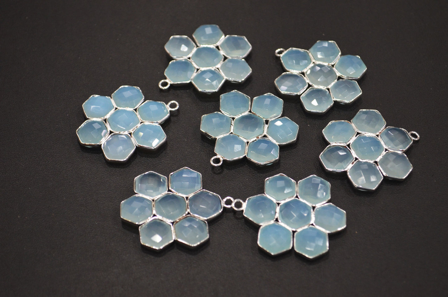 Aqua Chalcedony Faceted Fancy Shape Connector , Sold By Piece , 33 mm , RB-7465