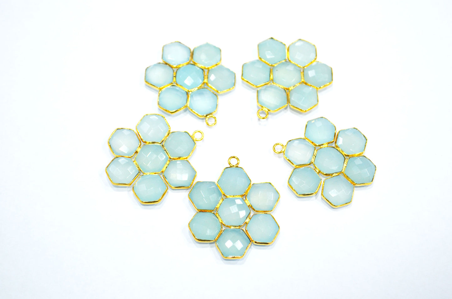 Aqua Chalcedony Faceted Fancy Shape Connector , Sold By Piece , 33 mm , RB-7465
