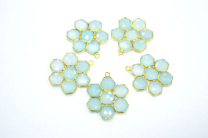 Aqua Chalcedony Faceted Fancy Shape Connector , Sold By Piece , 33 mm , RB-7465