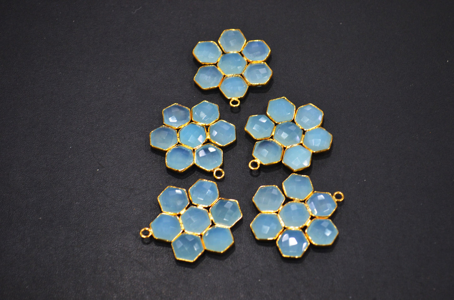 Aqua Chalcedony Faceted Fancy Shape Connector , Sold By Piece , 33 mm , RB-7465