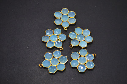 Aqua Chalcedony Faceted Fancy Shape Connector , Sold By Piece , 33 mm , RB-7465