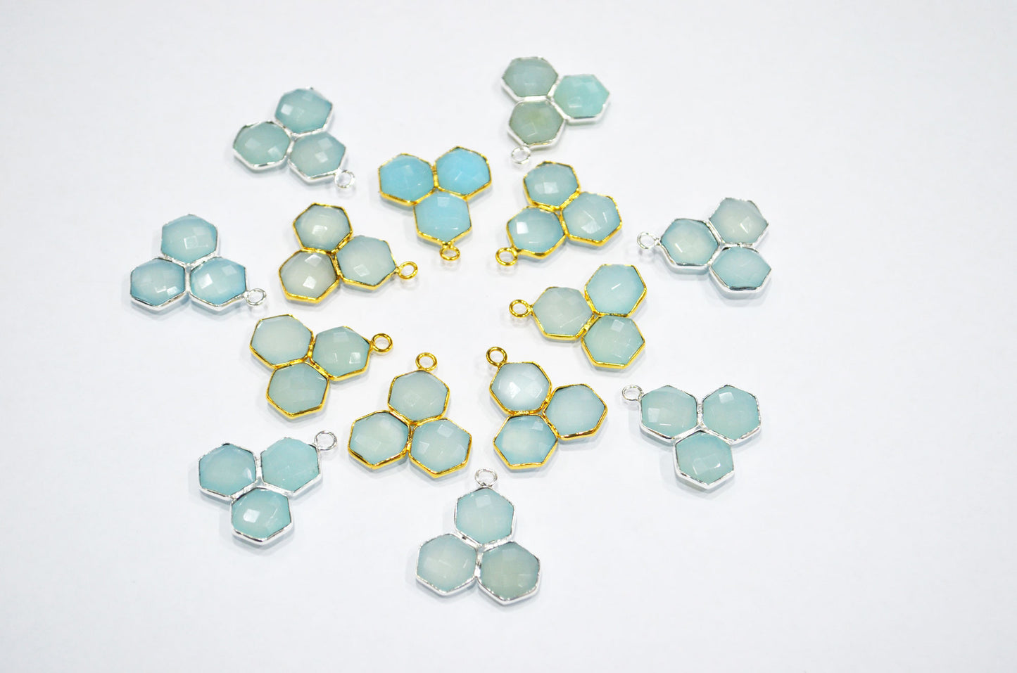 Aqua Chalcedony Faceted Fancy Shape Connector , Sold By Piece , 22 mm , RB-7466